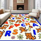Playful Orange Tigers Alphabet Animals Rug