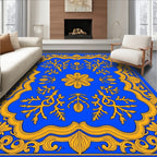 Azure Golden Woven Botanical Arrangement Rug