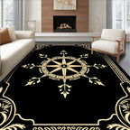 Ornate Golden Compass Emblem Rug