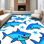Cartoon Blue Sharks With Stars Rug