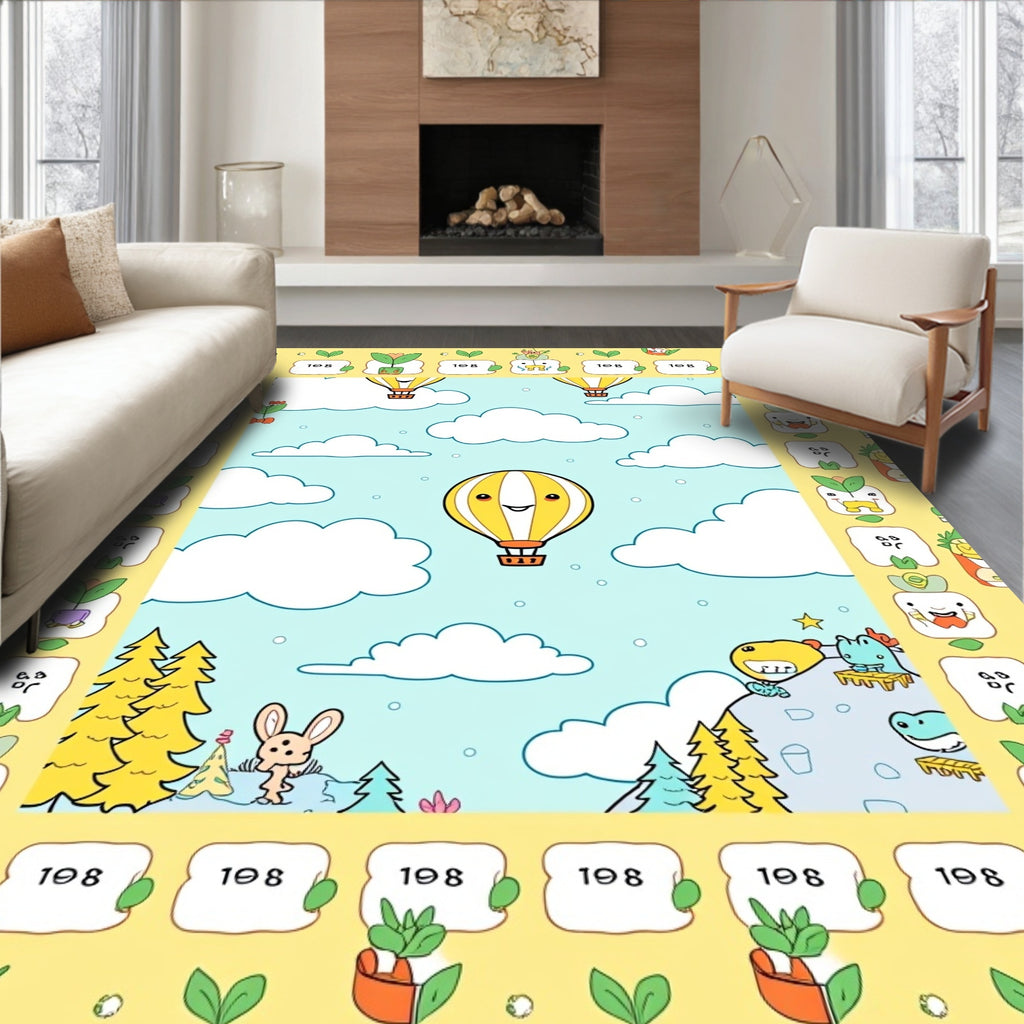Happy Yellow Hot Air Balloon Sky Rug
