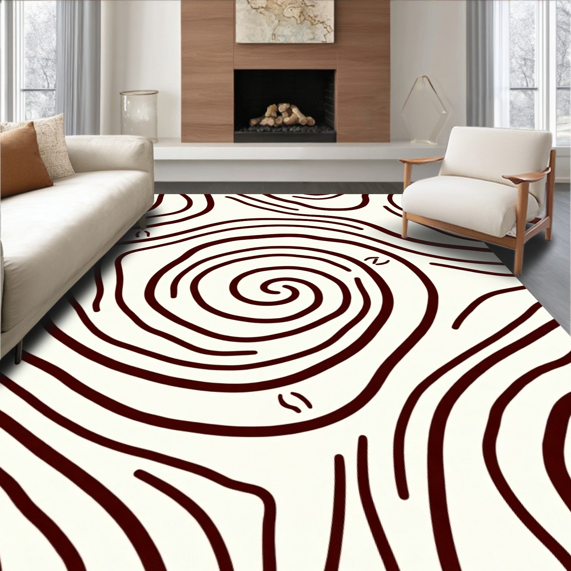 Crimson Swirl Organic Wave Rug