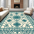 Deep Teal Floral Medallion Cream Rug