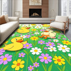 Yellow Ducklings Among Colorful Flowers Rug