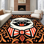 Whimsical Pug Portrait Orange Floral Border Rug