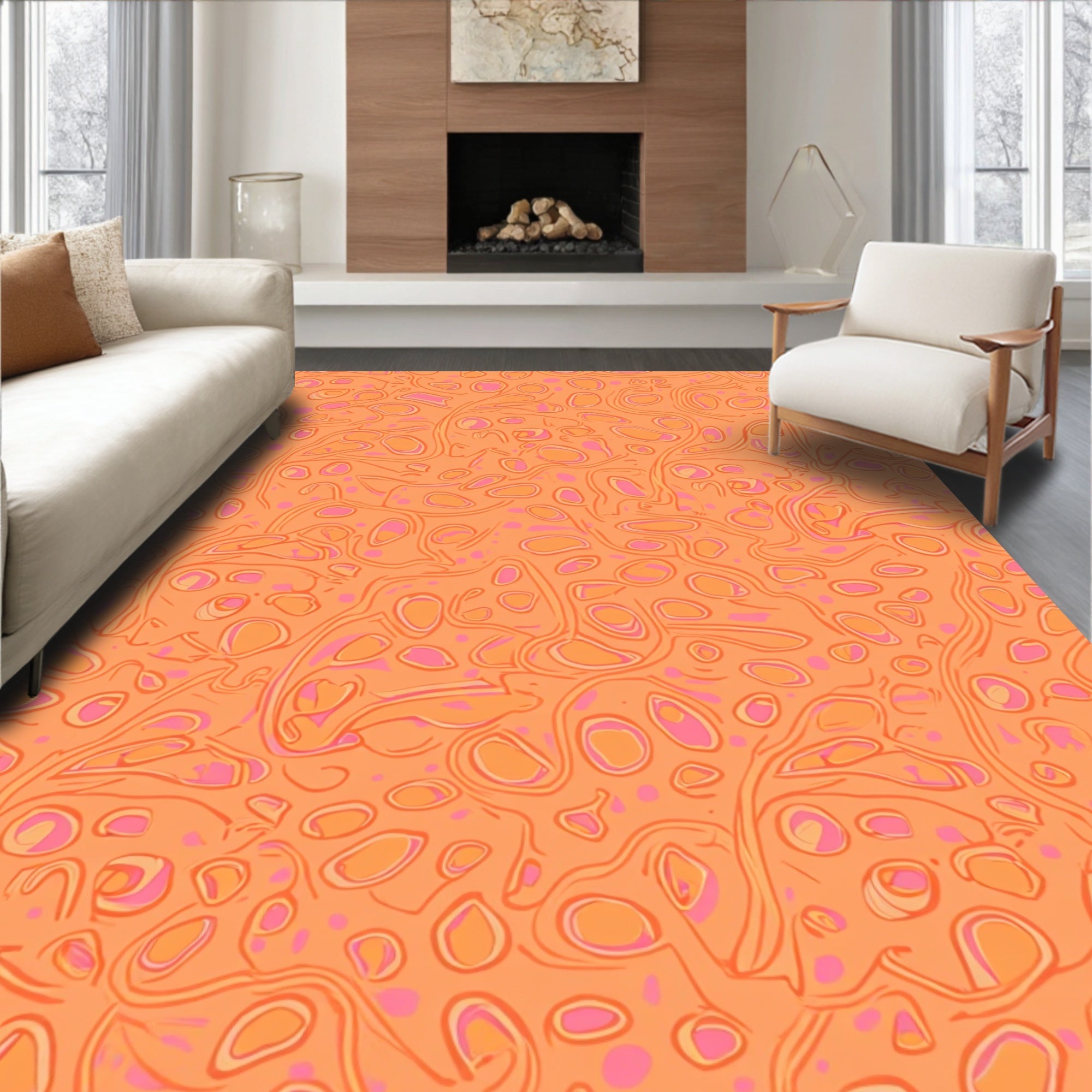 Orange Pink Swirl Organic Cells Rug