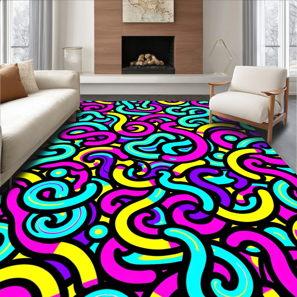 Vibrant Retro Swirl Abstract Rug