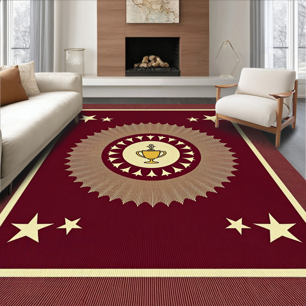 Crimson and Gold Trophy Sunburst Rug