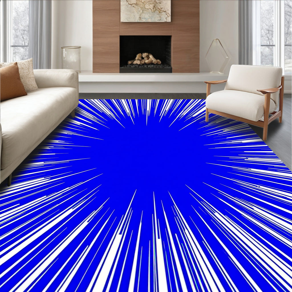 Electric Blue Burst Stripes Rug