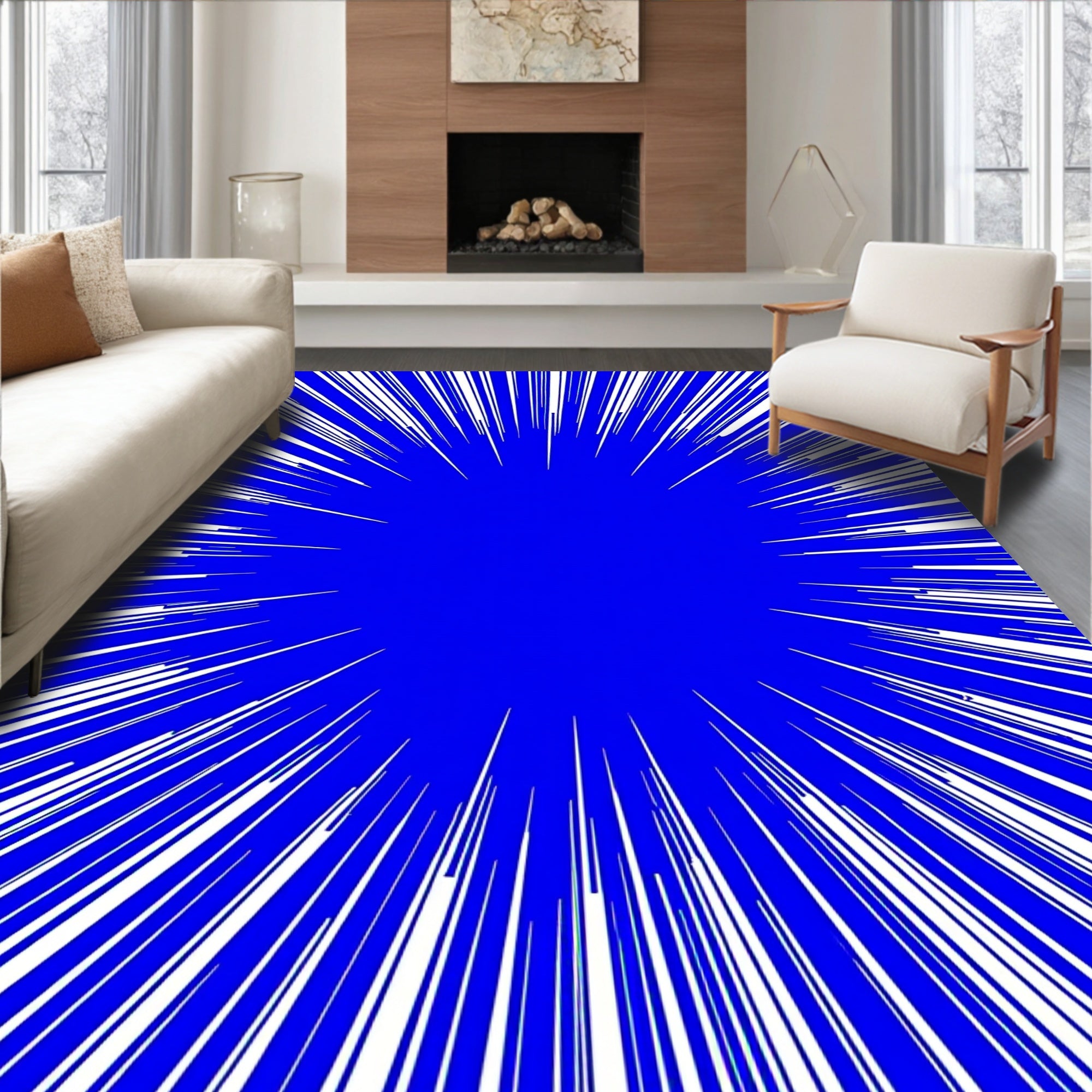 Electric Blue Burst Stripes Rug
