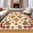 Joyful Safari Animals Khaki Border Rug