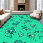 Whimsical Teal Dolphin Marine Life Rug