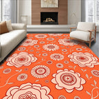 Coral Red Floral Medallion Garden Rug