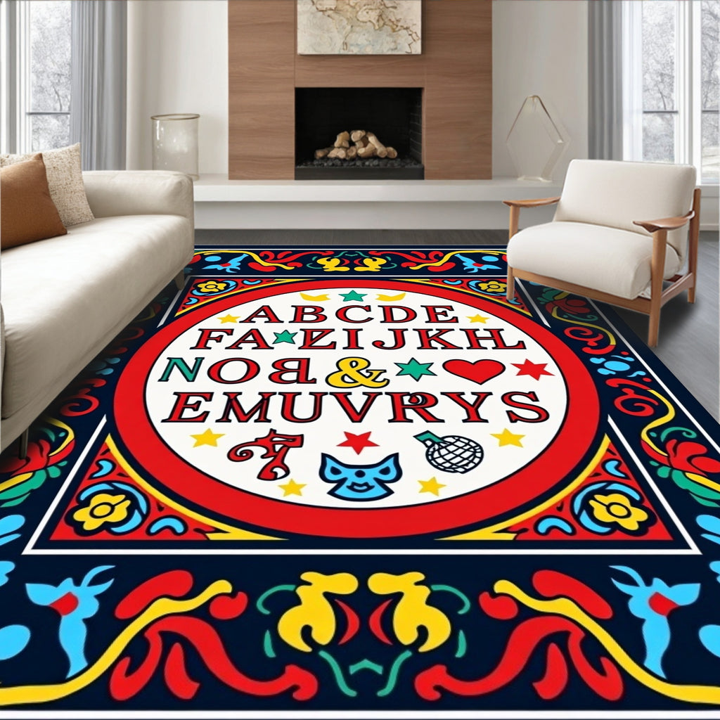 Colorful Alphabet Folklore Border Rug
