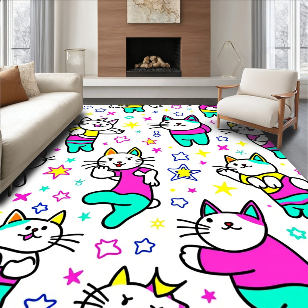 Vibrant Kitty Stars And Shapes Rug