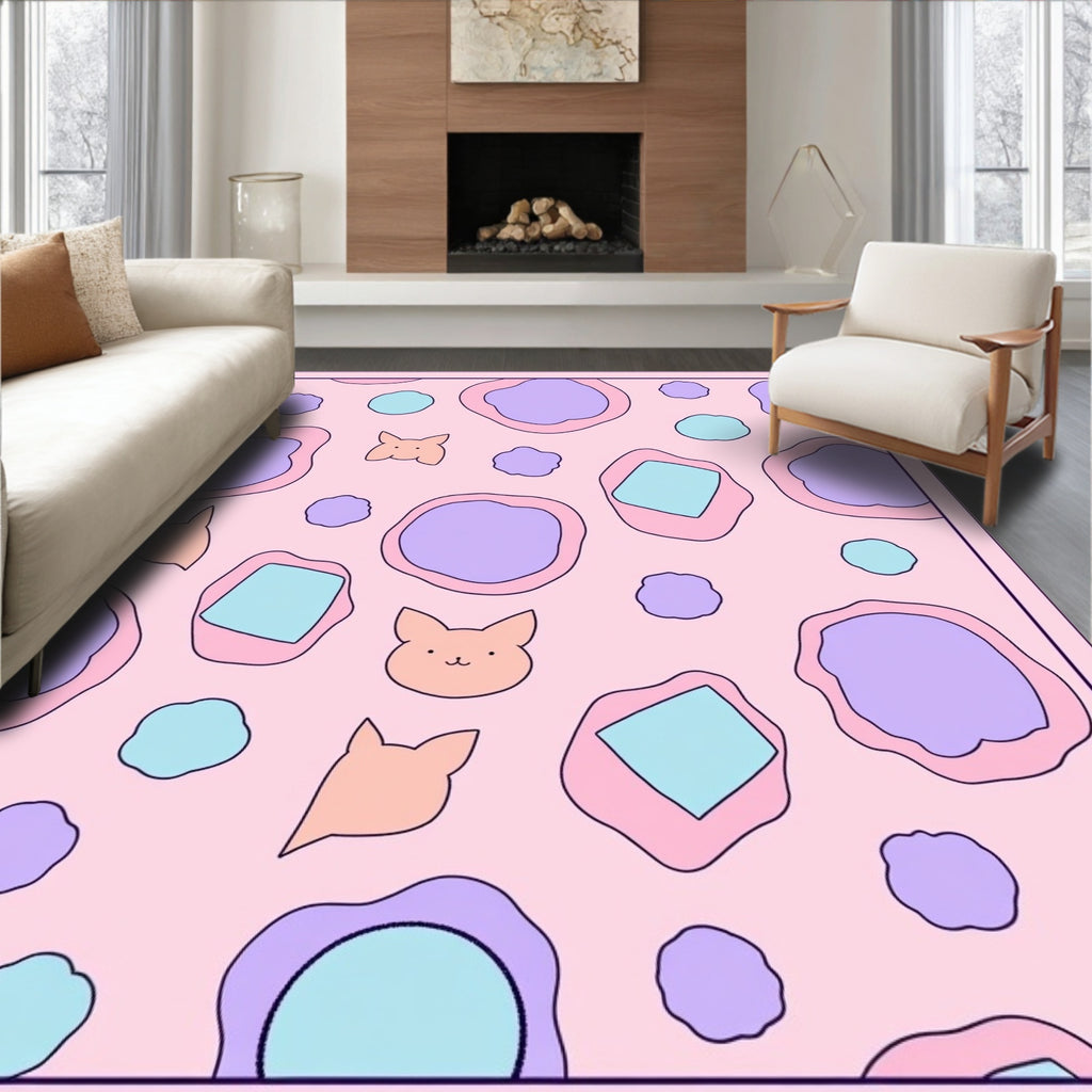 Pastel Pink Kawaii Cat Blob Rug