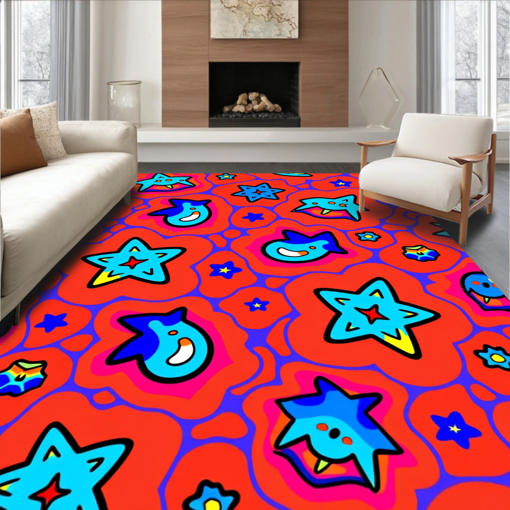 Vibrant Blue Star Whirlygig Rug