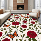 Red Rose Butterfly Garden Whimsical Rug
