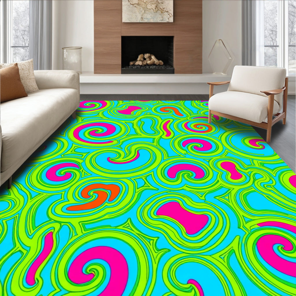 Vivid Blue Swirls Neon Graphic Rug