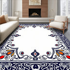 Ornate Blue Red Floral Border Rug