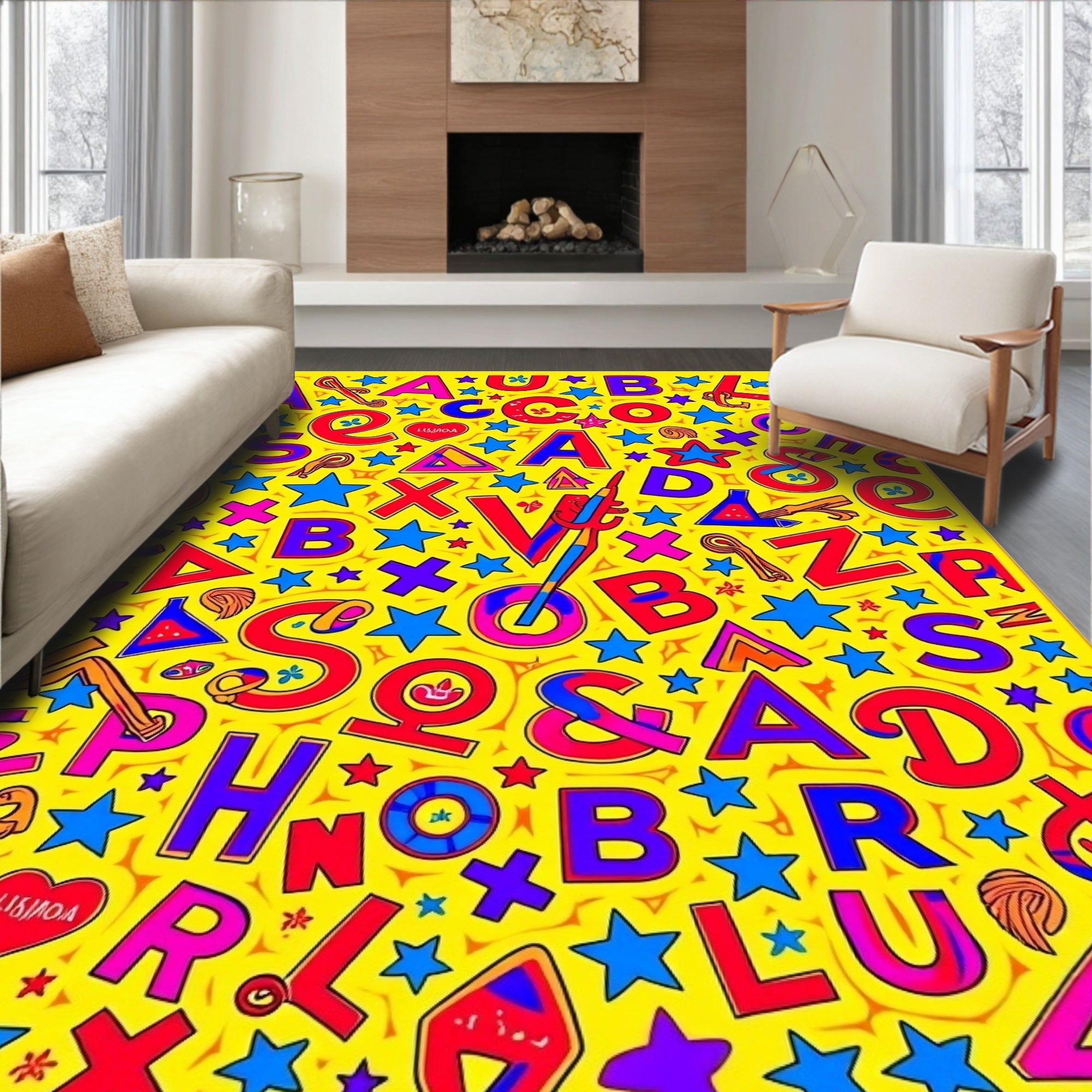 Alphabet Star Burst Composition Rug