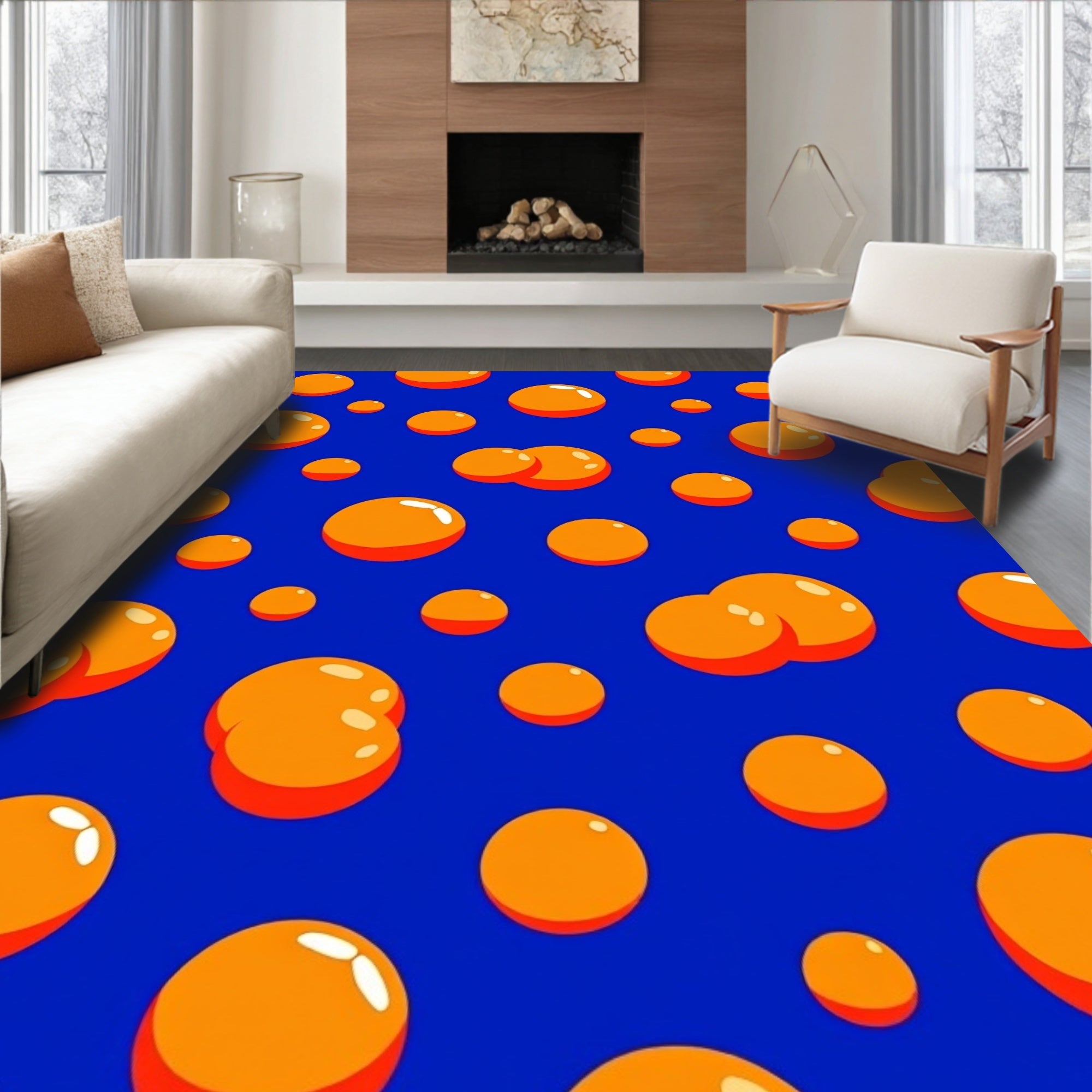 Vibrant Orange Bubble Spot Rug