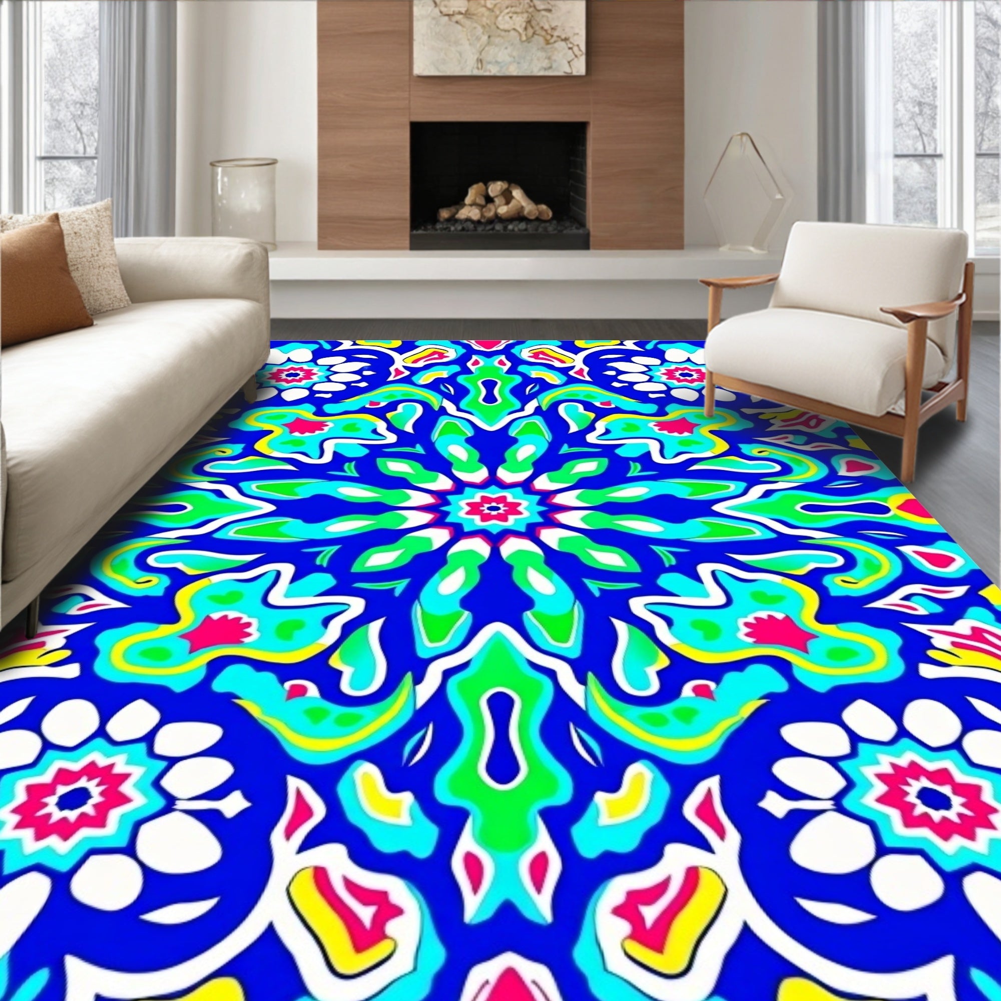 Vibrant Blue Starburst Medallion Rug