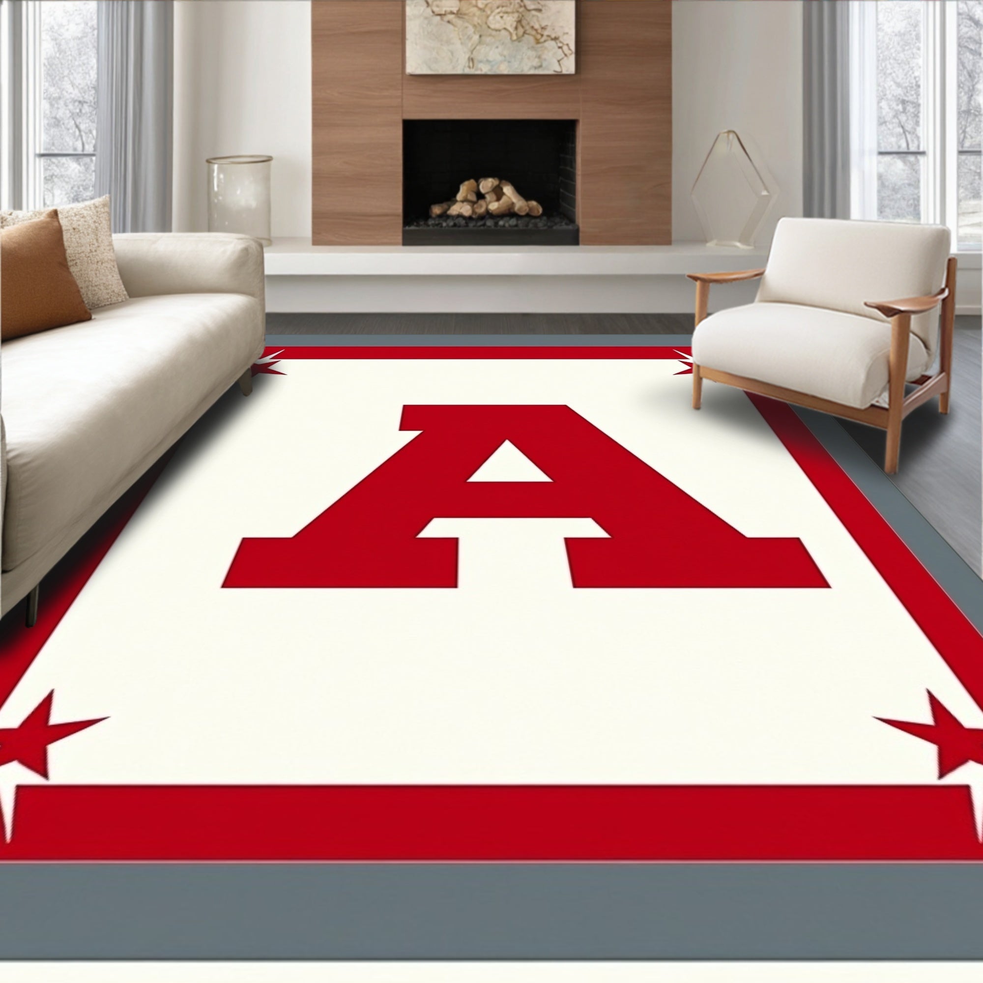 Bold Red Letter A Starry Border Rug