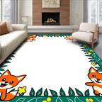 Happy Orange Foxes Green Foliage Border Rug