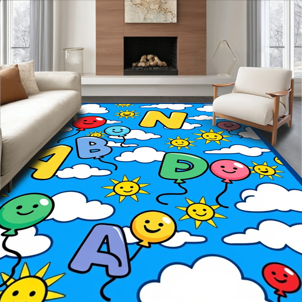Alphabet Balloons Sun Clouds Playful Rug