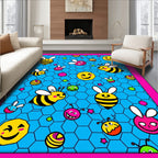 Cute Bee and Smiley Face Collage Rug