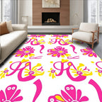 Whimsical Pink Yellow Floral Swirls Rug