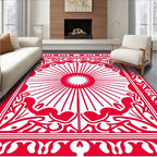 Crimson Sunburst Ornate Border Rug