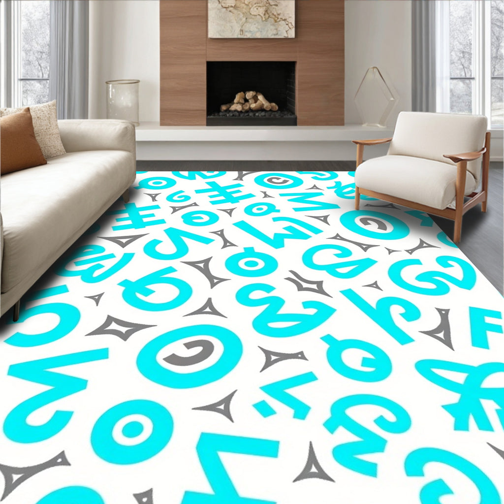 Bright Turquoise Alphabet Scatter Rug
