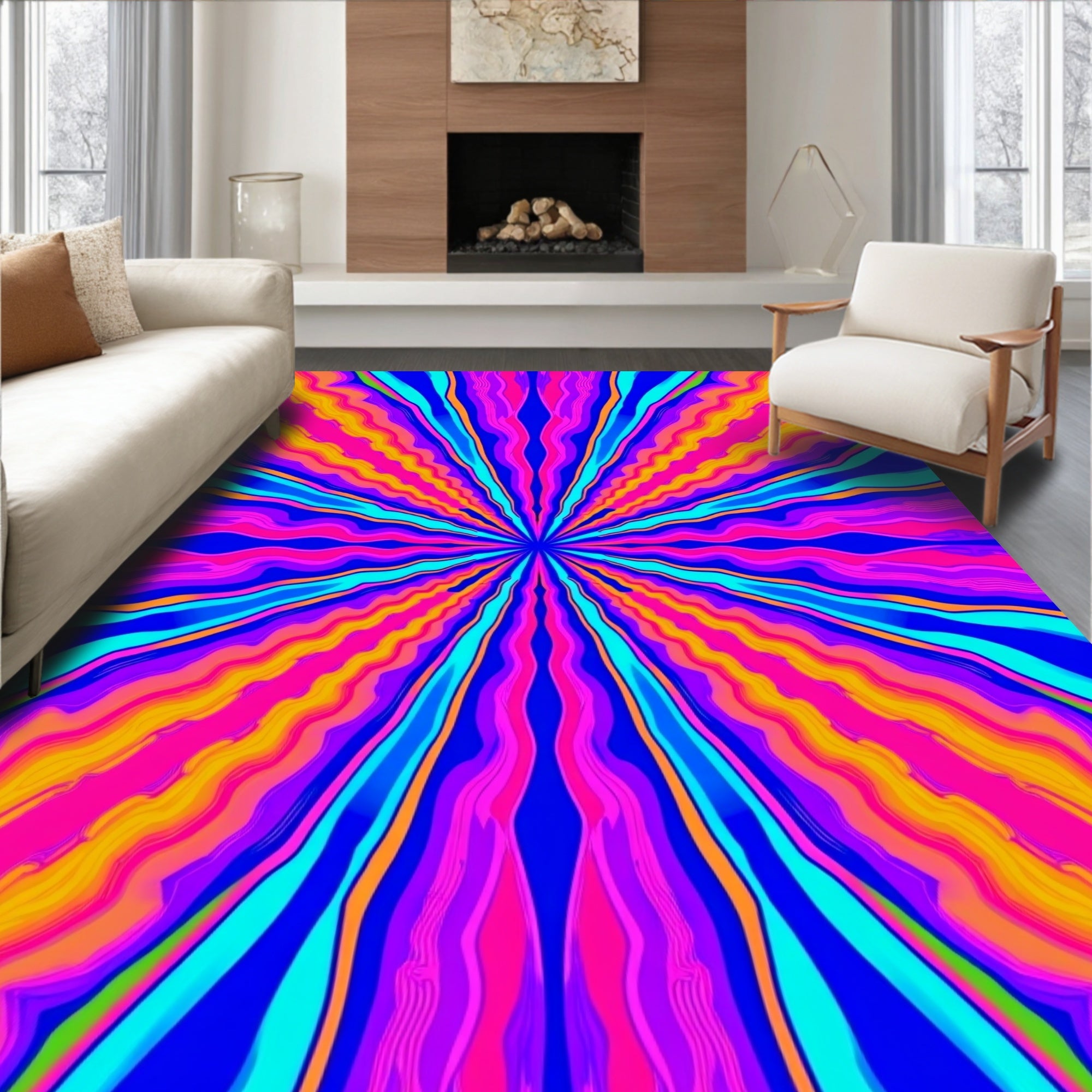 Vibrant Electric Radial Stripe Rug