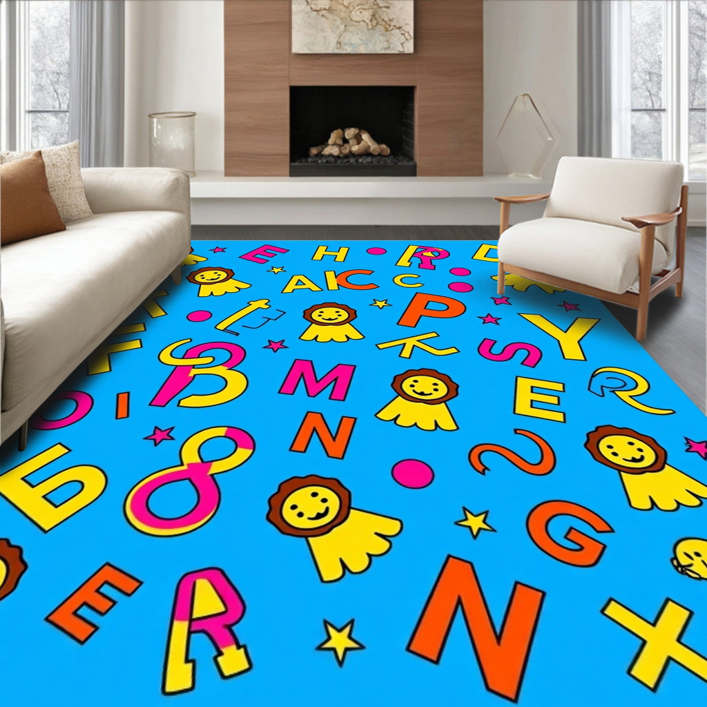 Alphabet Animals Orange Yellow Blue Rug