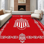 Bold Red Striped Emblem Border Rug
