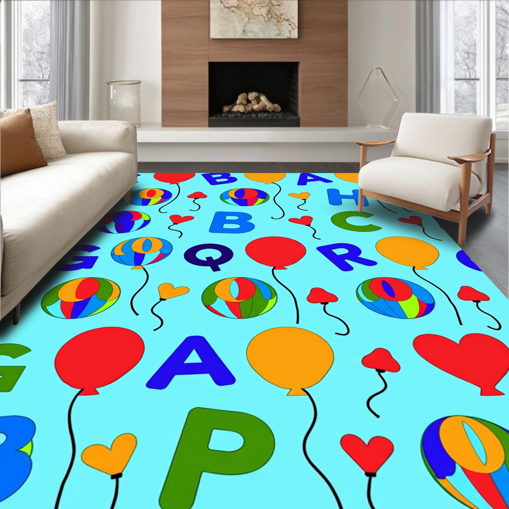 Colorful Balloon Alphabet Party Rug
