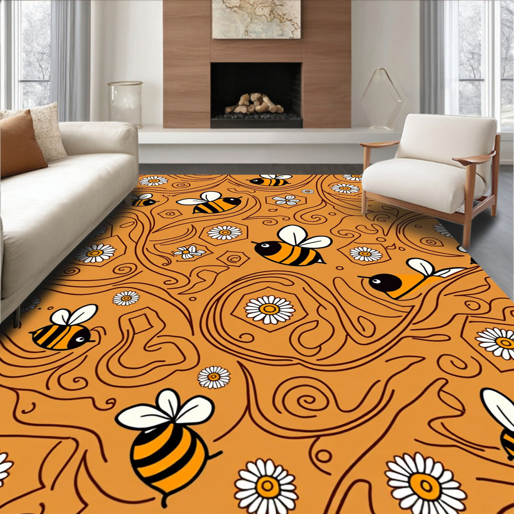 Golden Bee Daisy Swirls Rug