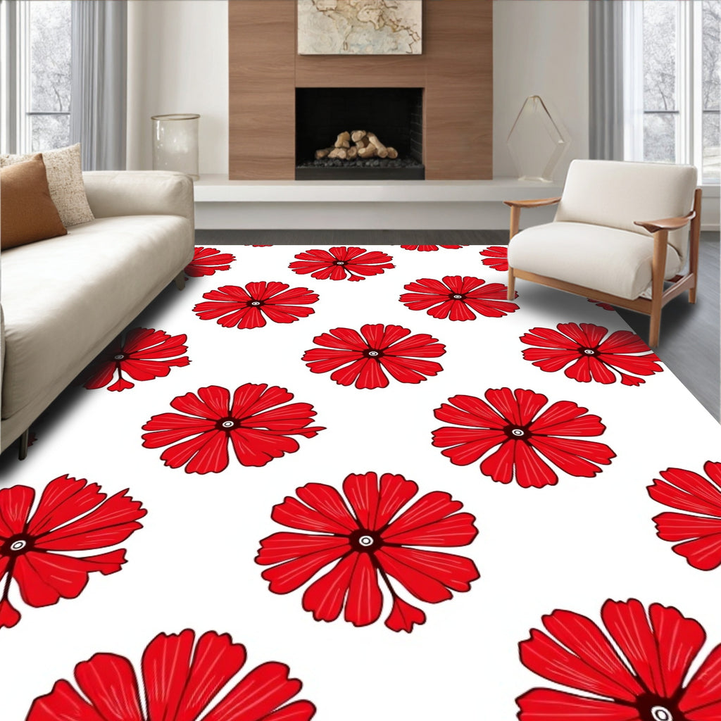 Bold Red Petal Flower Collection Rug