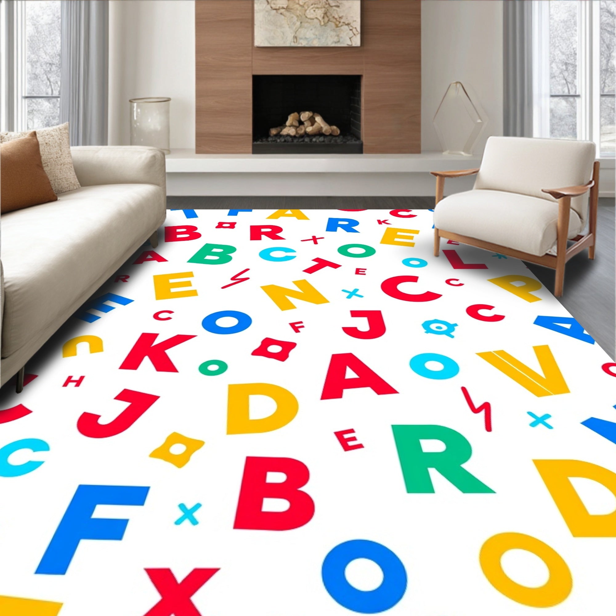Alphabet Collage Red Blue Yellow Green Rug