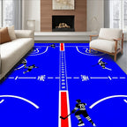 Blue hockey players on ice Rug
