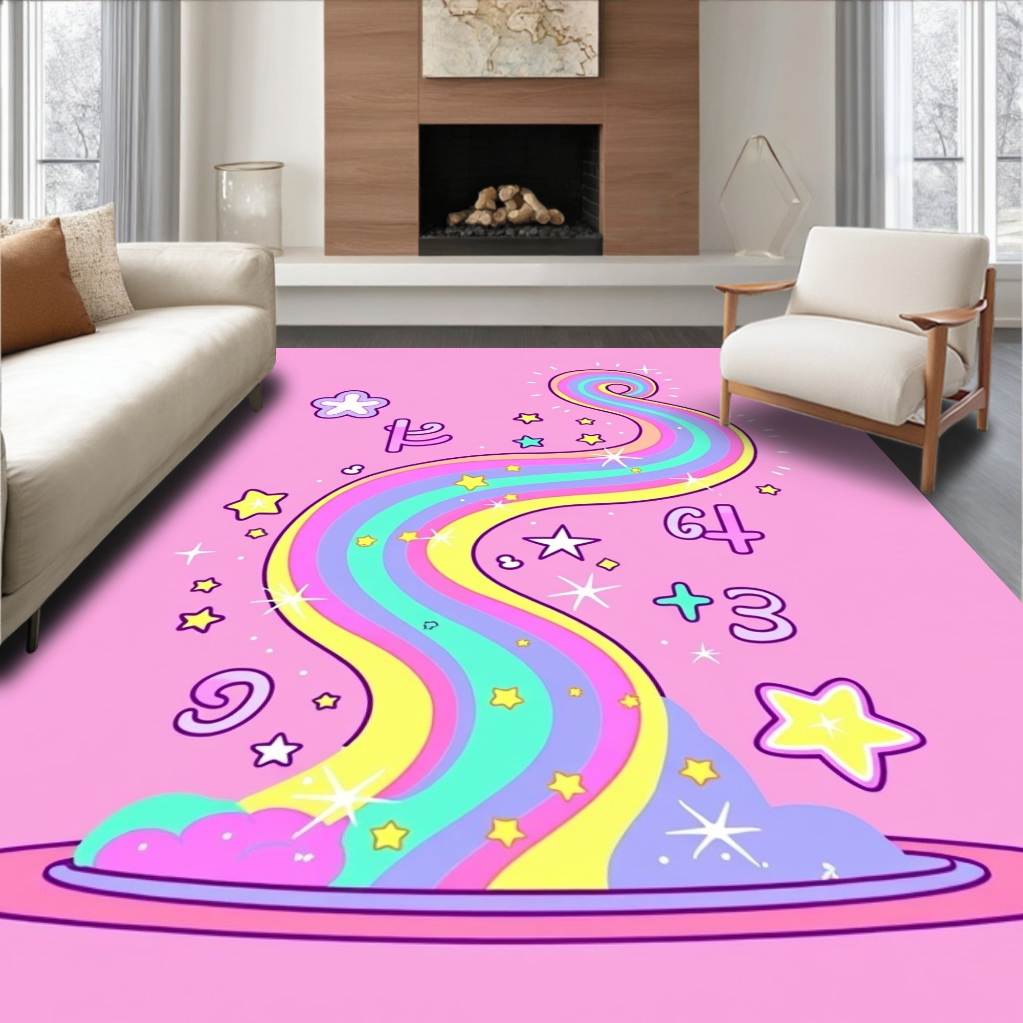 Pastel Rainbow Cosmic Swirl Stars Rug