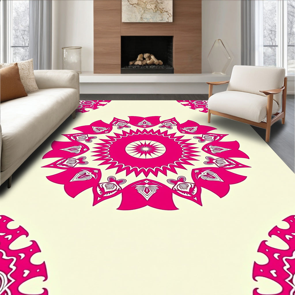 Vibrant Pink Mandala Radial Starburst Rug