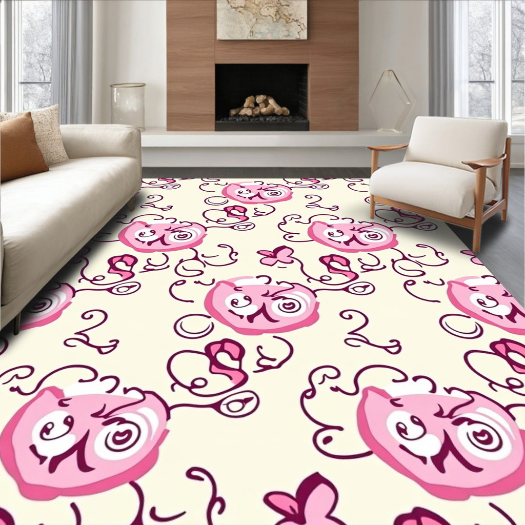 Pink Whimsical Floral Swirl Rug