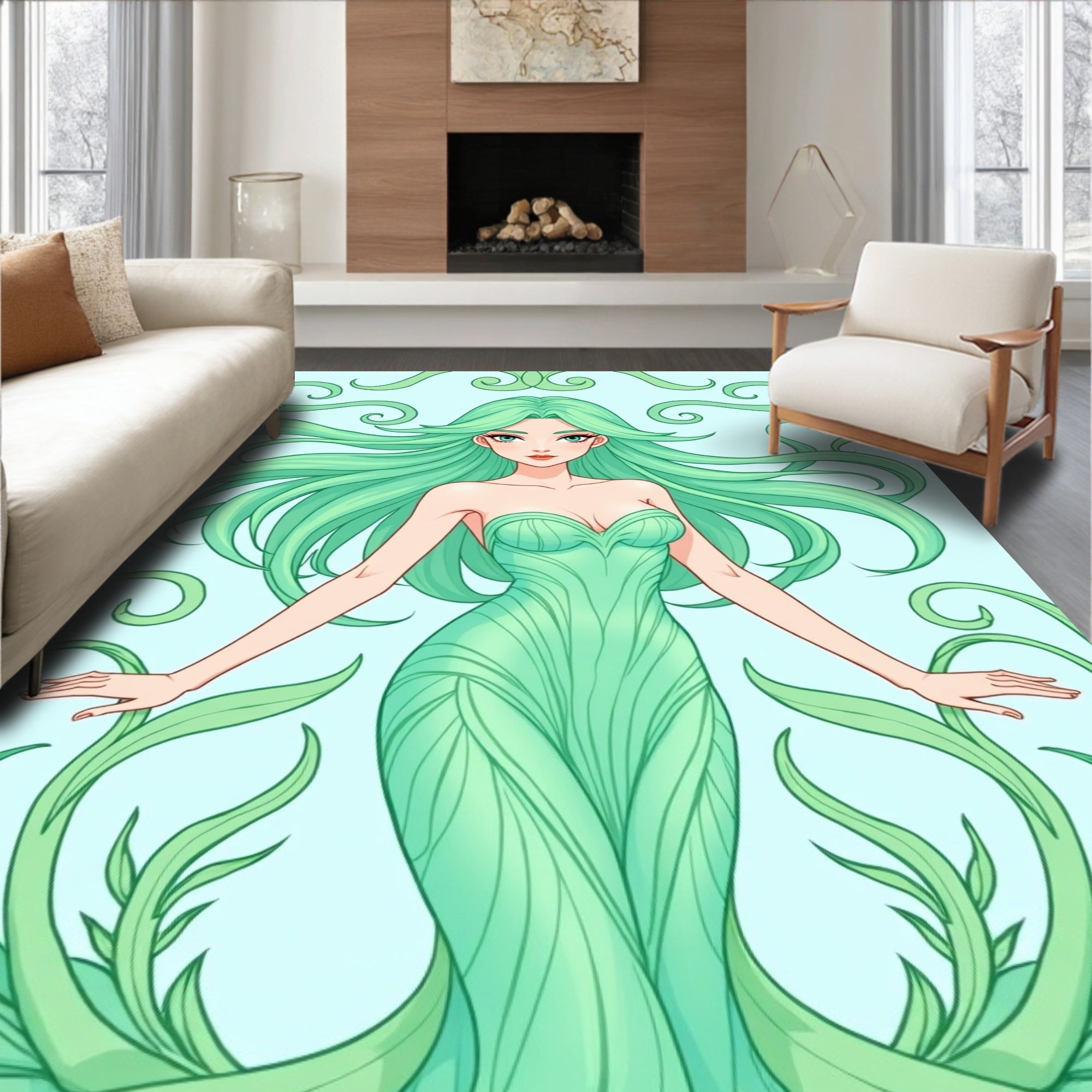 Mint Green Nature Spirit Swirls Rug