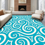Deep Teal Swirl Fluid Waves Rug