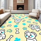 Playful White Puppies Blue Flowers Yellow Cream Rug