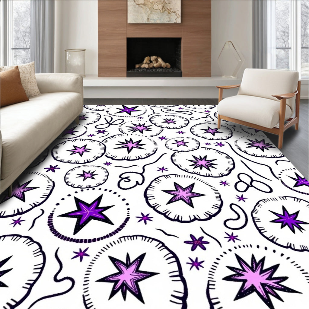 Purple Starburst Floral Circles Rug