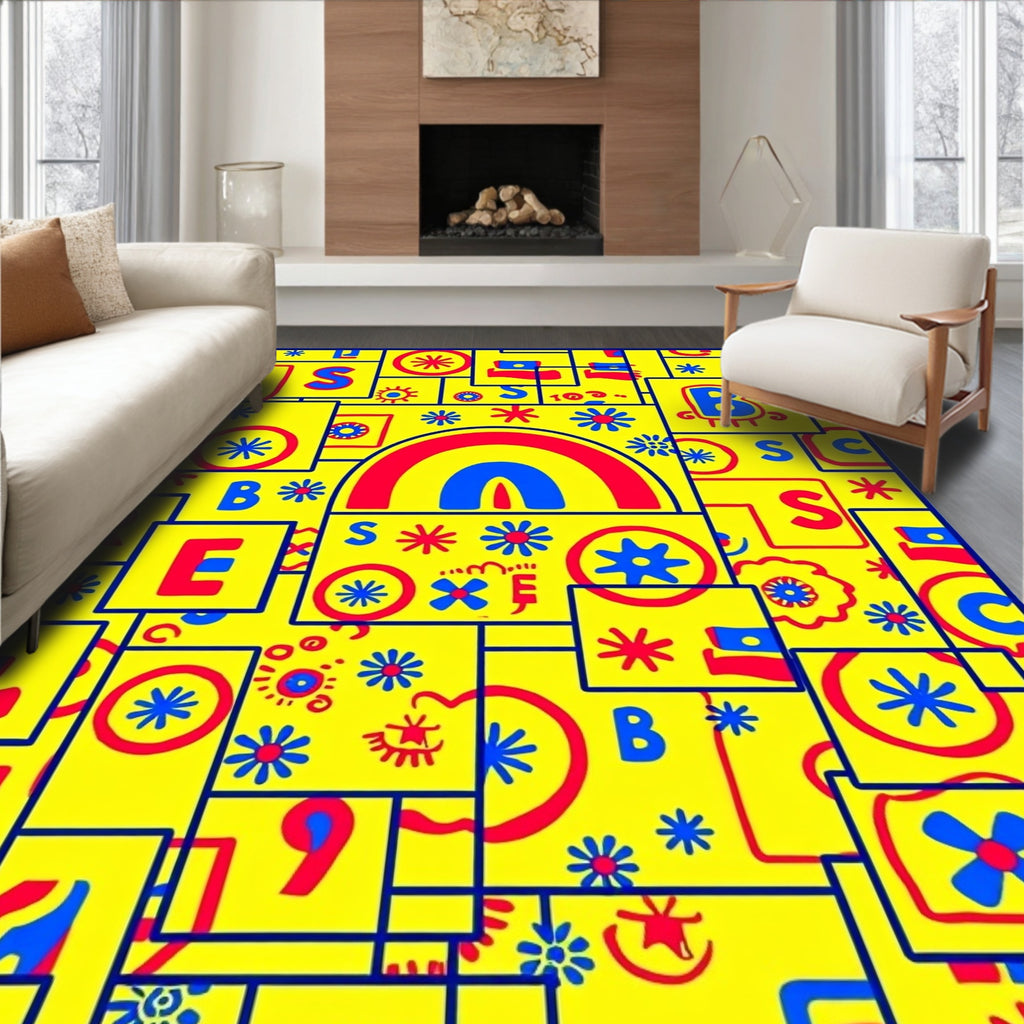 Primary Yellow Red Blue Abstract Collage Rug